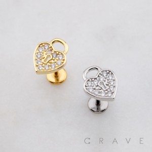 MULTI CZ HEART LOCKER THREADLESS (PUSH IN) 316L SURGICAL STEEL LABRET SET